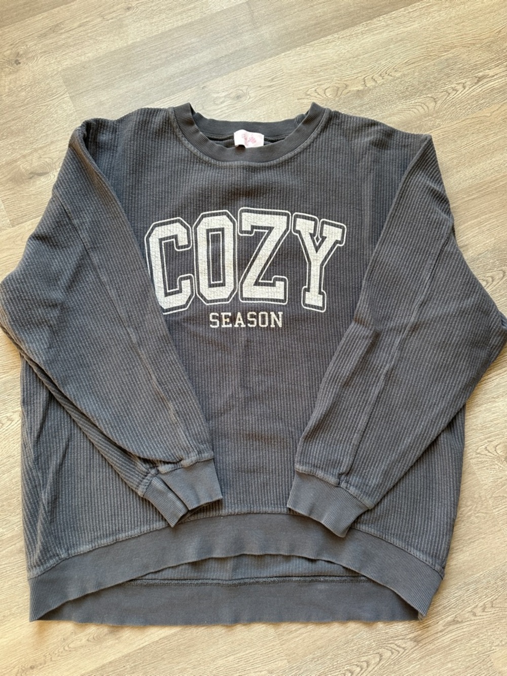 Pink Lily Charcoal 'COZY SEASON' Waffle-Knit Pullover